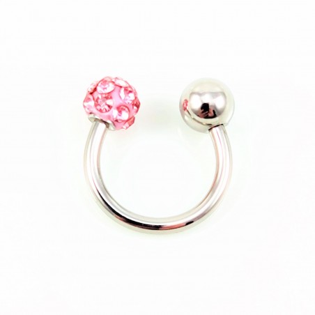 RVS Hoefijzer - Piercing Neus - Septum - Tragus - Helix met Lichtroze Bolletje