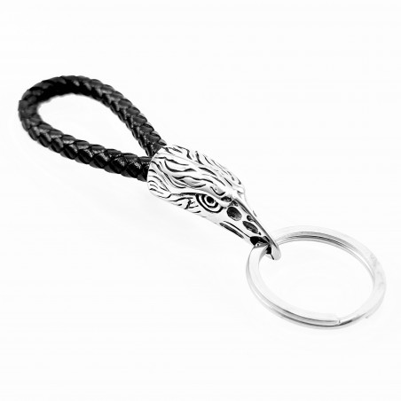Leren Sleutelhanger met Roestvrijstalen Adelaarkop