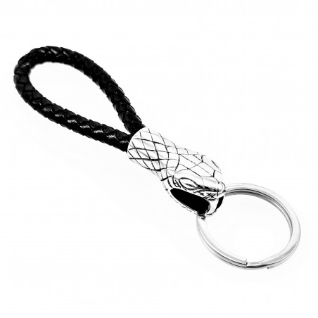 Leren Sleutelhanger met Roestvrijstalen Slangenkop
