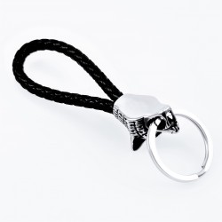 Leren Sleutelhanger met RVS-Wolfkop