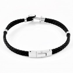 Zwart Leren Armband met zilverkleurige RVS Anker