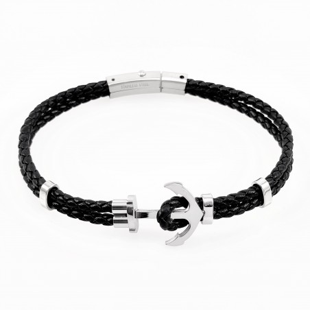 Zwart Leren Armband met zilverkleurige RVS Anker