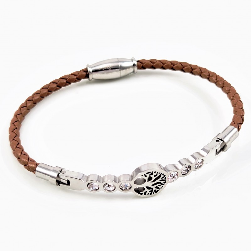 Bruin Leren Armband met Strass en Levensboom Bruin Leren Armband met Strass en Levensboom
