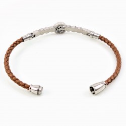 Bruin Leren Armband met Strass en Levensboom