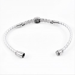 Zilverkleur Leren Armband met Strass en Levensboom