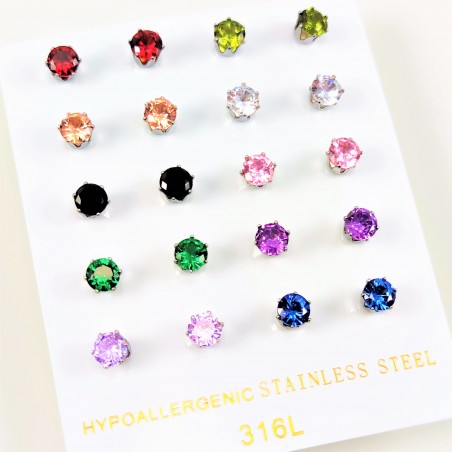 5mm Stalen Oorbellen met Gekleurde Ronde Zirconia