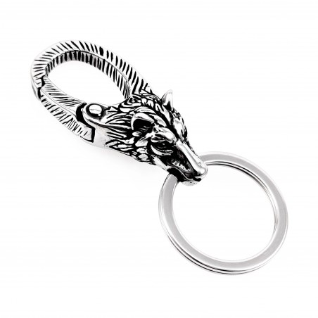 Klassieke Roestvrijstalen Wolfskop Sleutelhanger