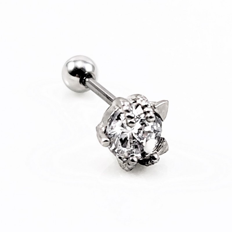 RVS klauwen-Oorbel met Zirkonia - Tragus - Kraakbeen - Helixpiercing RVS klauwen-Oorbel met Zirkonia - Tragus - Kraakbeen - Helixpiercing