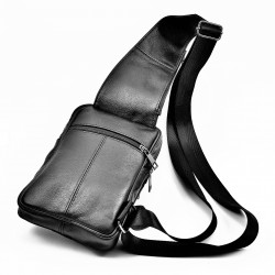 Crossbody Tas - Zwart Leren - Rechterhand Zijtas - Vakantie Tasje Dames Heren