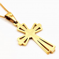 Vergulde Roestvrijstalen Klassieke Ketting + Kruis