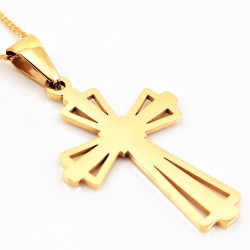 Vergulde Roestvrijstalen Klassieke Ketting + Kruis