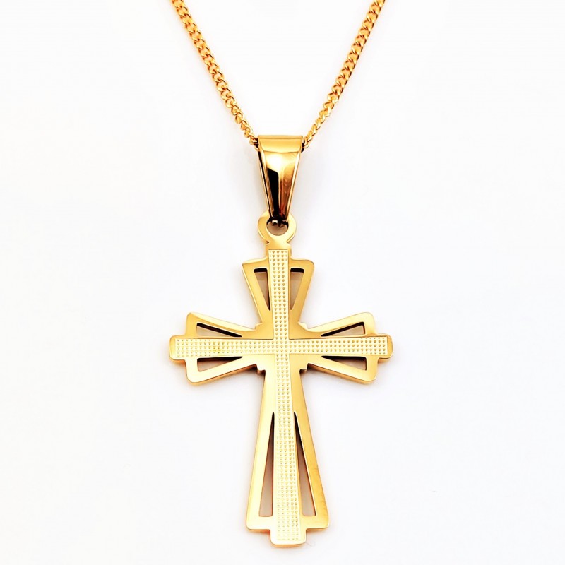 Vergulde Roestvrijstalen Klassieke Ketting + Kruis Vergulde Roestvrijstalen Klassieke Ketting + Kruis