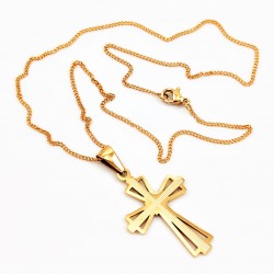 Vergulde Roestvrijstalen Klassieke Ketting + Kruis
