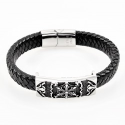 Zwart Heren Leren Armband met Plaatje