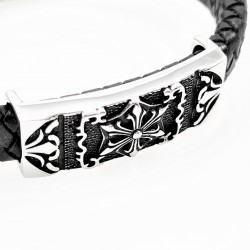 Zwart Heren Leren Armband met Plaatje