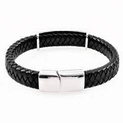 Zwart Heren Leren Armband met Plaatje
