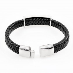 Zwart Heren Leren Armband met Plaatje