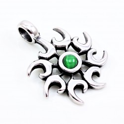 60cm x 3mm Jasseron Ketting + Tribal Hanger Unisex - Groene Kattenoog - RVS