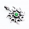 60cm x 3mm Jasseron Ketting + Tribal Hanger Unisex - Groene Kattenoog - RVS