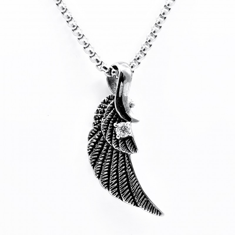 60cm x 3mm Jasseron Ketting + Engel Vleugel Hanger met Ziconia - Unisex - Roestvrij Stalen 60cm x 3mm Jasseron Ketting + Engel Vleugel Hanger met Ziconia - Unisex - Roestvrij Stalen