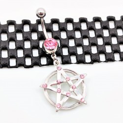 RVS Pentagram Navelpiercing met Lichtroze-Zirkonia