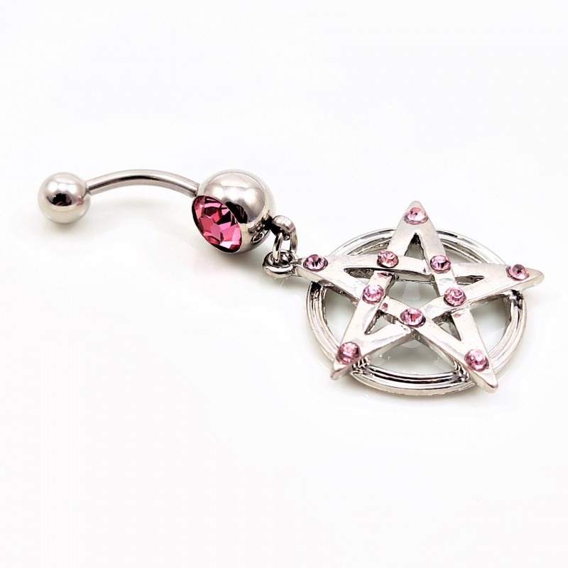 RVS Pentagram Navelpiercing met Lichtroze-Zirkonia RVS Pentagram Navelpiercing met Lichtroze-Zirkonia
