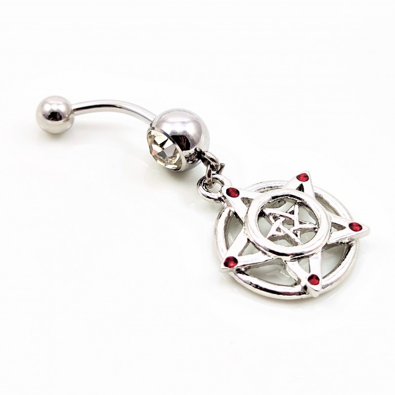 RVS Dopel-Pentagram Navelpiercing met Rode-Zirkonia RVS Dopel-Pentagram Navelpiercing met Rode-Zirkonia