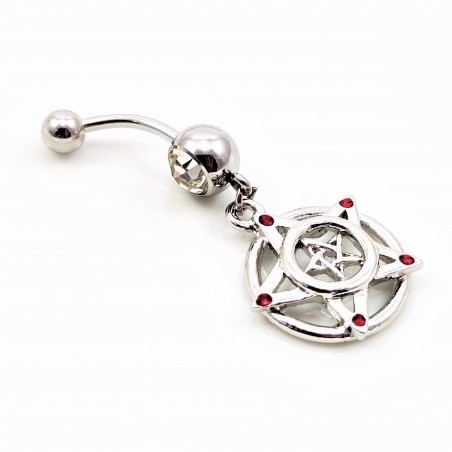 RVS Dopel-Pentagram Navelpiercing met Rode-Zirkonia