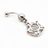 RVS Dopel-Pentagram Navelpiercing met Rode-Zirkonia