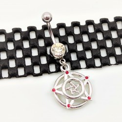 RVS Dopel-Pentagram Navelpiercing met Rode-Zirkonia