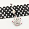 RVS Dopel-Pentagram Navelpiercing met Rode-Zirkonia