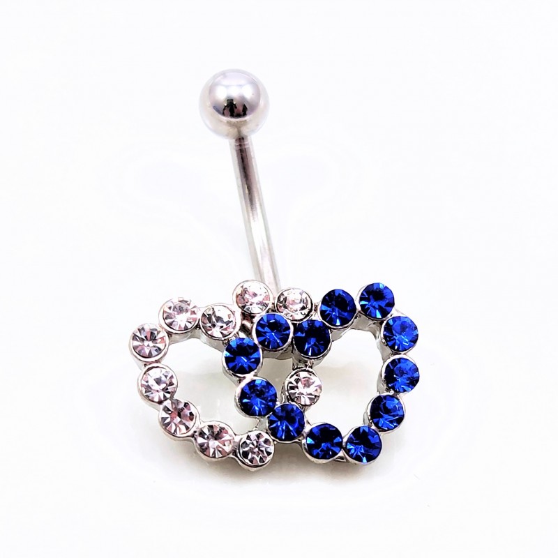 RVS Dubbel-Harten Navelpiercing Wit-Blauw-Zirkonia RVS Dubbel-Harten Navelpiercing Wit-Blauw-Zirkonia