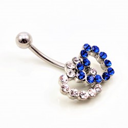RVS Dubbel-Harten Navelpiercing Wit-Blauw-Zirkonia
