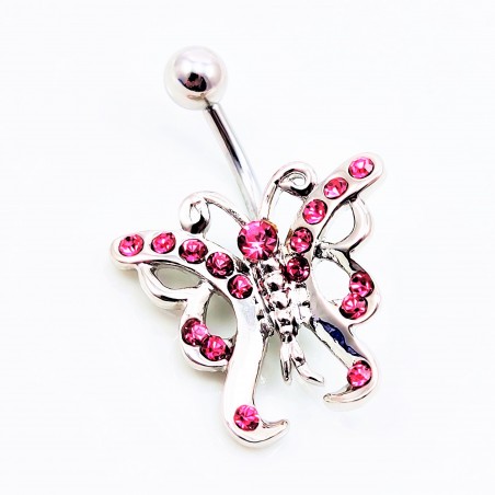 RVS Vlinder Navelpiercing met Roze-Zirkonia's