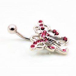 RVS Vlinder Navelpiercing met Roze-Zirkonia's