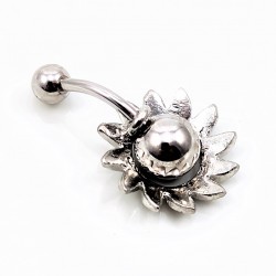 RVS 2-Delen Navelpiercing met Blauwe Zirkonia