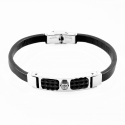 Zwarte Leren Armband met Zilverkleurige Staal Plaat