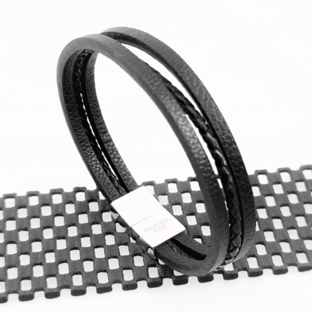 Zwarte Unisex Leren Armband met RVS Sluiting