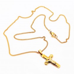 Ketting en Kruis met Jezus in Goudkleurig Roestvrij Staal