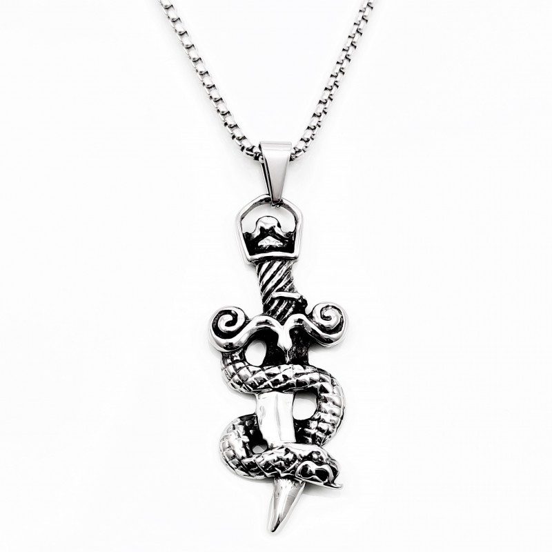 Tegenslag Microprocessor Varken 60cm x 3mm Jasseron Ketting + Dolk Hanger met Slang Heren - Stalen