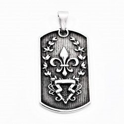 60cm x 3mm Jasseron Ketting + Heraldische Plaat Hanger met Leliebloem - RVS - Heren