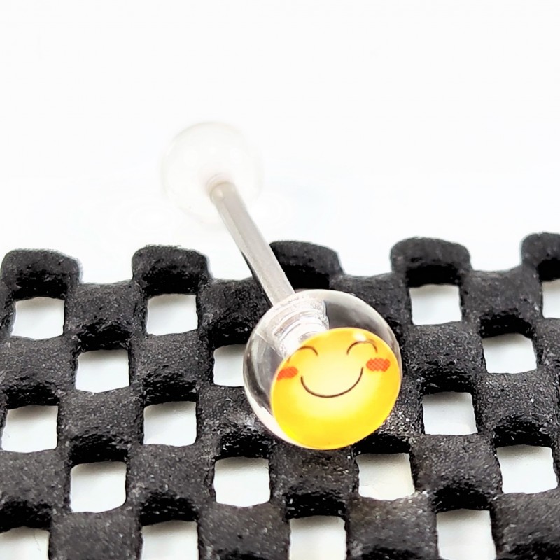RVS Happiness Smiley Tongpiercing Transparant Acryl RVS Happiness Smiley Tongpiercing Transparant Acryl