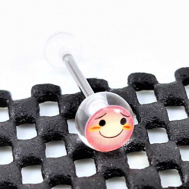 RVS Charmante Emoticon Tongpiercing Transparant Acryl RVS Charmante Emoticon Tongpiercing Transparant Acryl