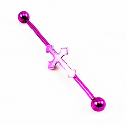 Paarse Stalen Industrial Barbell Piercing met Kruis