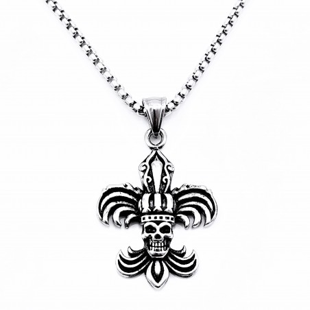 60cm x 3mm Jasseron Ketting + Leliebloem Hanger met Schedel Heren - Stalen