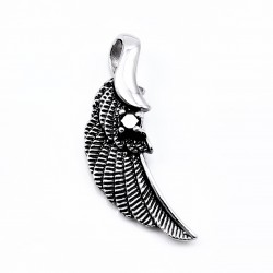 60cm x 3mm Jasseron Ketting + Engelvleugel Hanger met Zwarte Ziconia - Unisex - Roestvrij Stalen