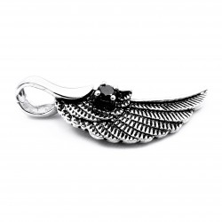 60cm x 3mm Jasseron Ketting + Engelvleugel Hanger met Zwarte Ziconia - Unisex - Roestvrij Stalen
