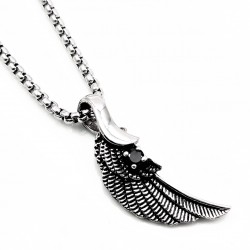 60cm x 3mm Jasseron Ketting + Engelvleugel Hanger met Zwarte Ziconia - Unisex - Roestvrij Stalen