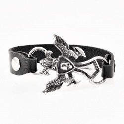 Zwart Heren Leren Armband met RVS Kruis
