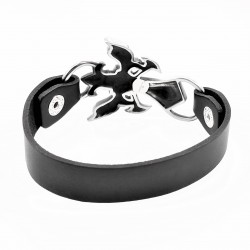 Zwart Heren Leren Armband met RVS Kruis